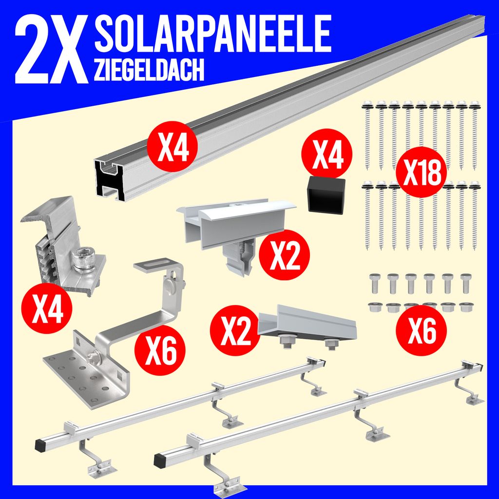 Photovoltaik Solarpanel Halterung 2x Montage Set Ziegeldach Produktbild 1