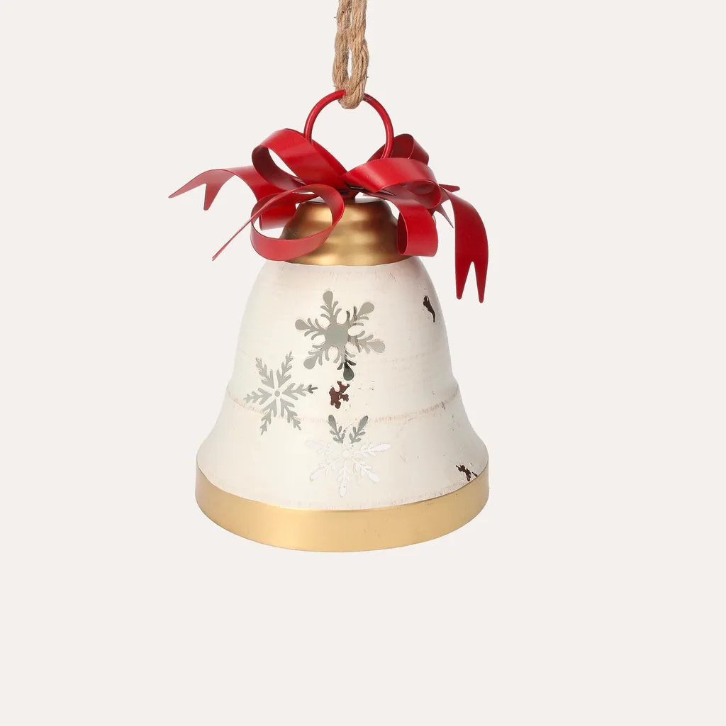Cloche de Noël en fer-blanc blanc mat, décoration festive 12cm à suspendre