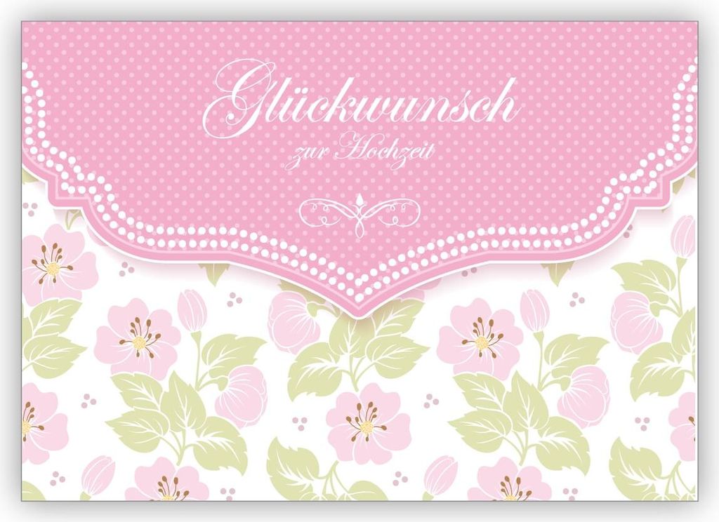Schöne Hochzeitskarte mit zartem Blüten Muster in rosa: Glückwunsch zur Hochzeit