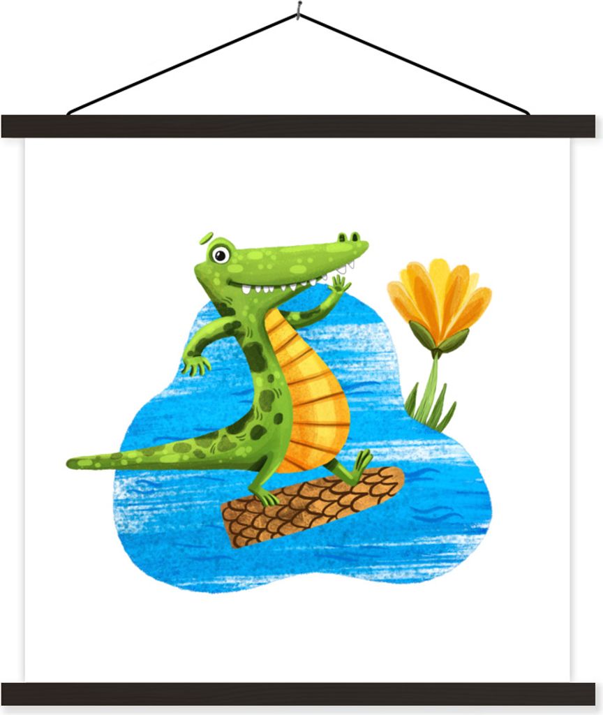 MuchoWow Textilposter Krokodil - Wasser - Baum 120x120 cm mit schwarzem Rahmen - Aufhängungsset