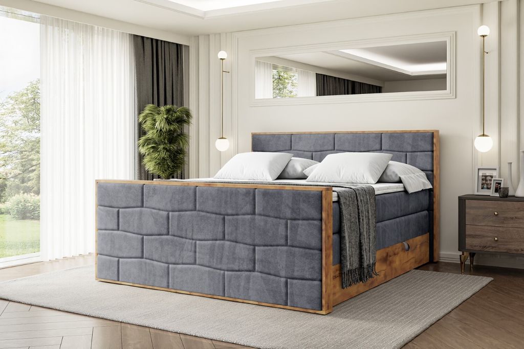 ALTDECOR Boxspringbett mit Matratze und Lattenrost, Topper, Fußteil,Polsterbett mit Bettkasten, Bett mit Stauraum H3- und H4- Matratze, Doppelbett...