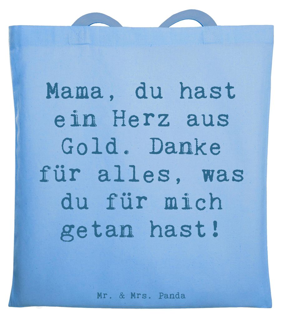 Mr. & Mrs. Panda Schultasche Spruch Mama Herz Gold - Sky Blue - Geschenk, beschreiben, besonderer Anlass, Tote Bag, Laptoptasche, Aufmerksamkeit, D...
