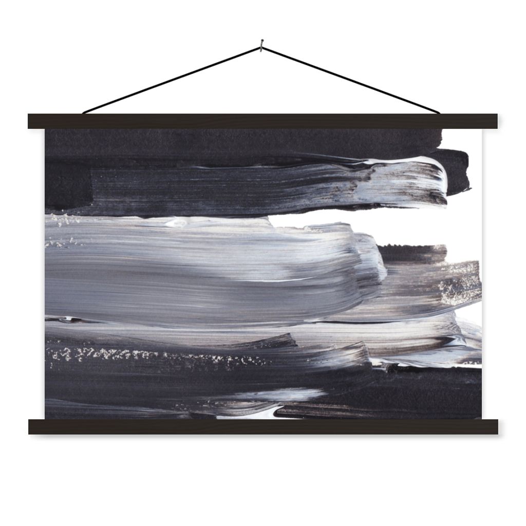 MuchoWow Textilposter Farbe - Schwarz - Design 60x40 cm mit schwarzem Rahmen - Hölzernes
