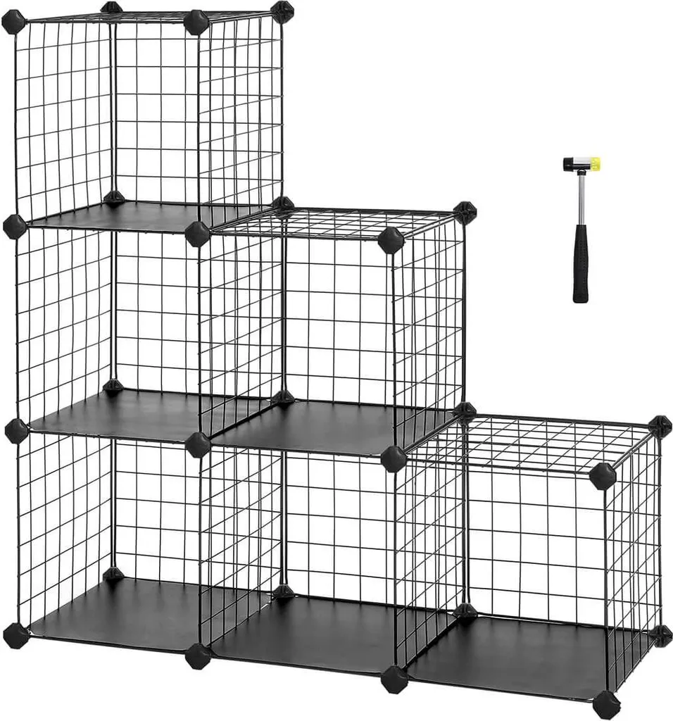 Étagère de rangement noire 6 compartiments : Montage facile sans vis