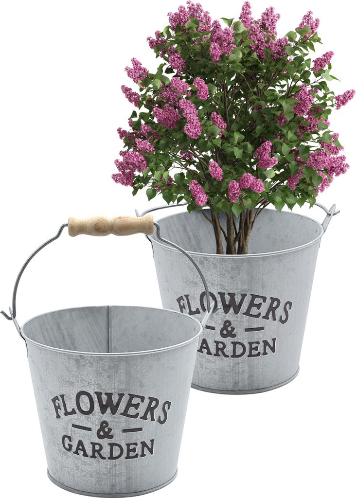 2X Blumentopf aus Metall - Pflanzentopf Mini Metalleimer - Vintage Blumenkübel - Kräutertopf zum Hinstellen und Aufhängen - Ø 18 x 15 cm