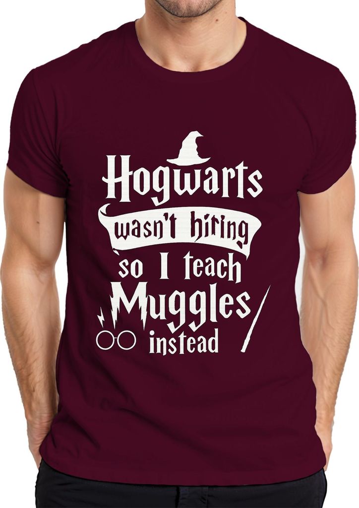 Hogwarts wasn't hiring so I teach Muggles instead Harry Potter Halloween Herren T-Shirt, Burgundy, XXL