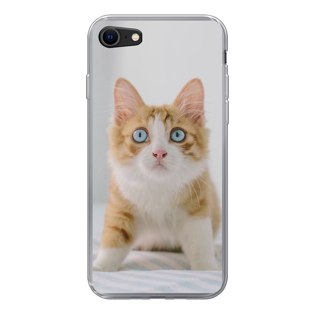 MuchoWow Handyhülle Schutzhülle Hülle für iPhone SE 2020 Kätzchen - Blau - Orange - Mädchen - Jungen - Kind Silikon Softcase Handy Hülle -...