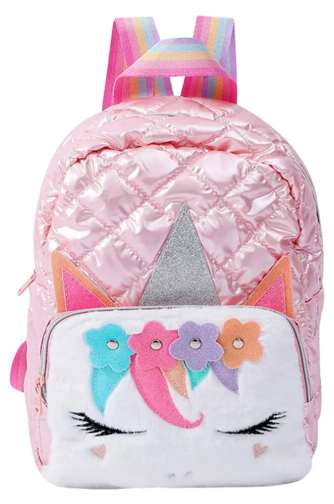 Sac à dos matelassé licorne jaune 32 cm pour la maternelle