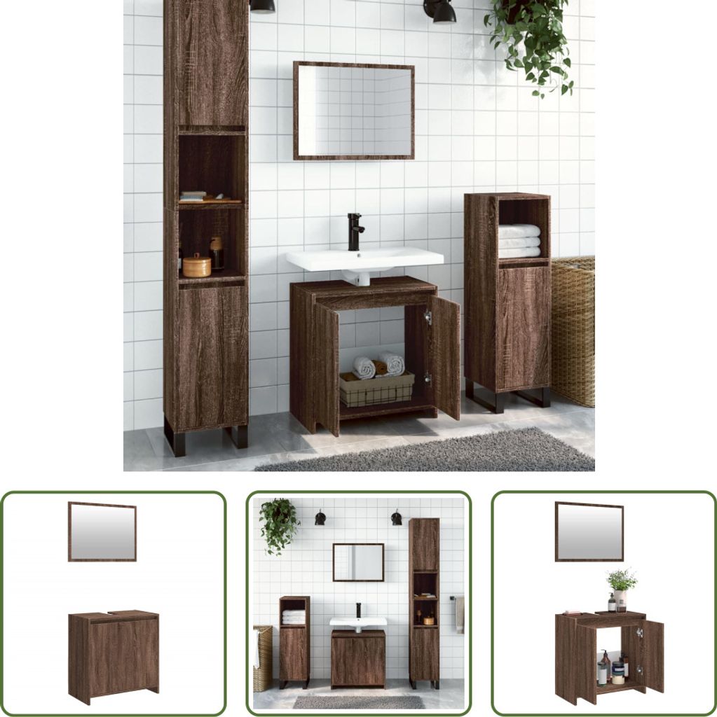 The Living Store 2-tlg. Badmöbel-Set Braun Eichen-Optik Holzwerkstoff