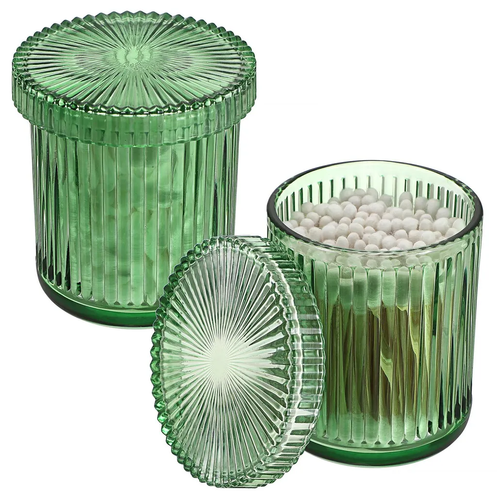 Distributeur Coton de Maquillage en Verre pour Plan de Travail de Salle de Bain