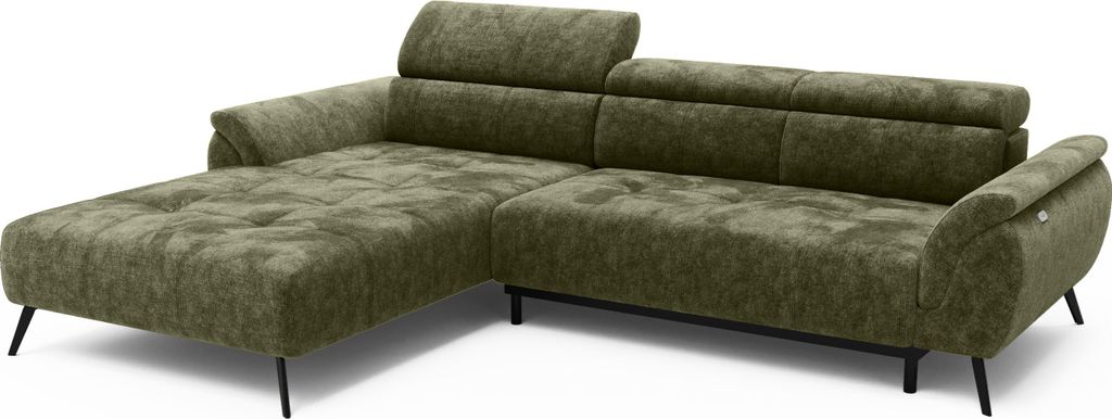 MASSIVMOEBEL24.DE|Ecksofa Ottomane rechts Chenille 286x184x79 grün VALENTINA