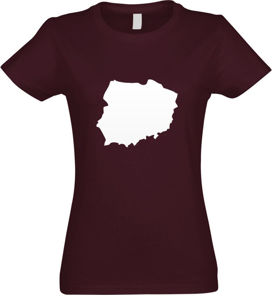 Kiwistar - T-Shirt tailliert - Damen - Burgund - Polen Umriss Kontur - mit Motiv Bedruckt - Funshirt Design - Sport - Freizeit - Damen - XL