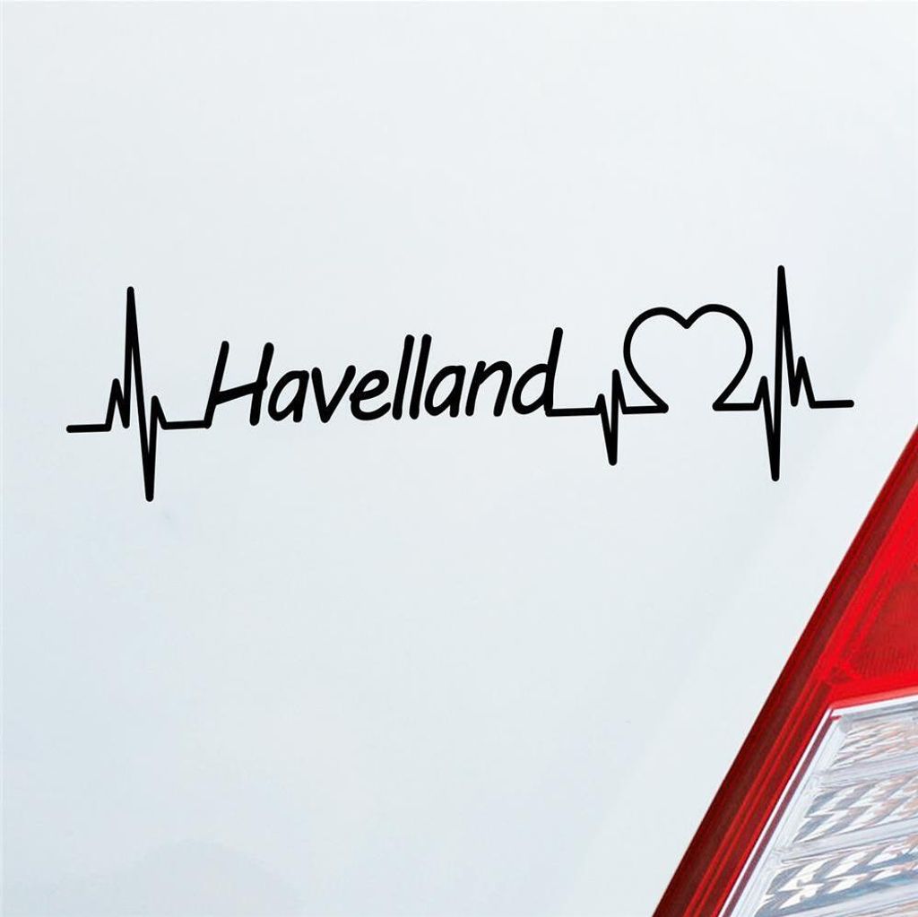 Auto Aufkleber Havelland Puls Herzschlag mit Ferien Region Motiv 19x5 cm Schwarz Glanz Sticker Heckscheibenaufkleber