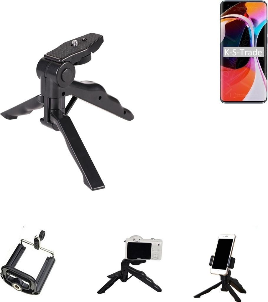 K-S-Trade Stativ Tisch-Ständer Dreibein Handy-Stativ Ständer kompatibel mit Xiaomi Mi 10 Mini-Stativ Smartphone Tripod Handy-Stativ aus Plastik
