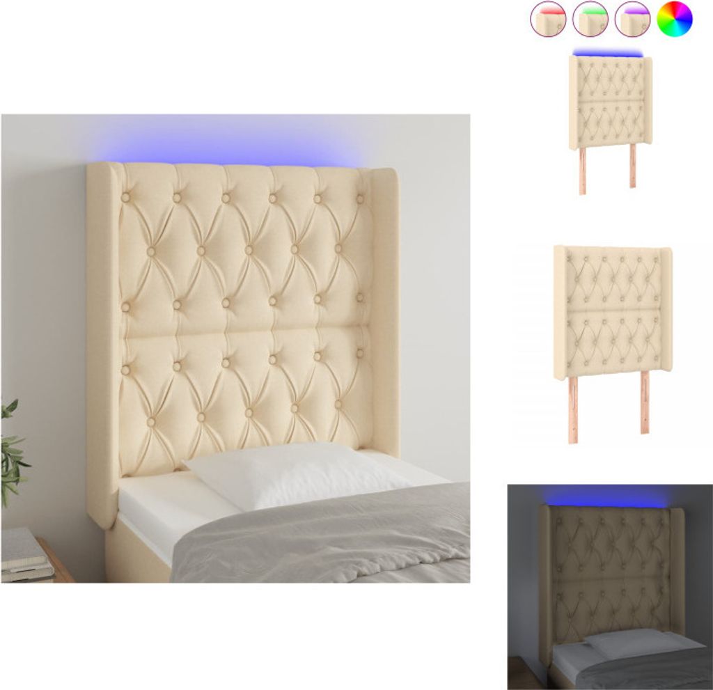 vidaXL LED Kopfteil Creme 83x16x118/128 cm Stoff - Kopf- & Fußenden
