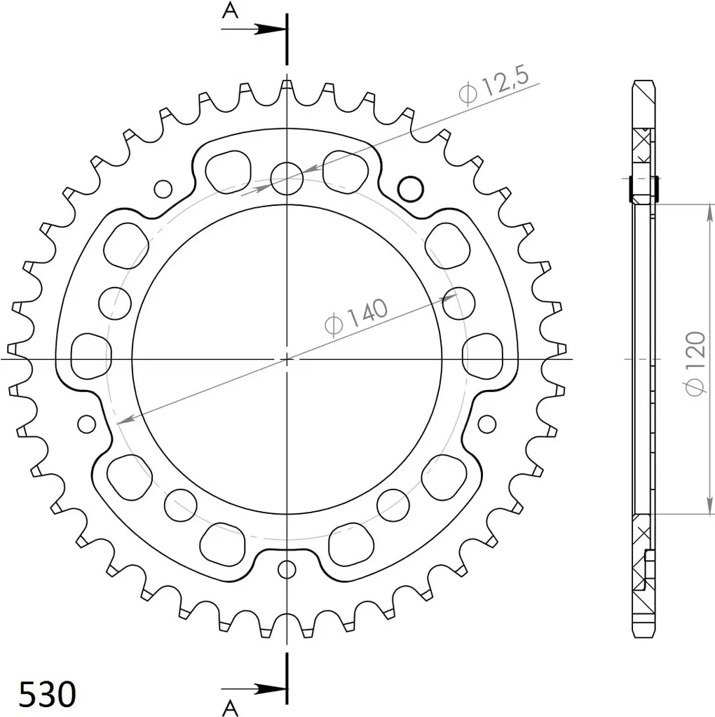 Couronne hybride Supersprox Stealth bleue 41Z pas 530 pour moto 5 trous