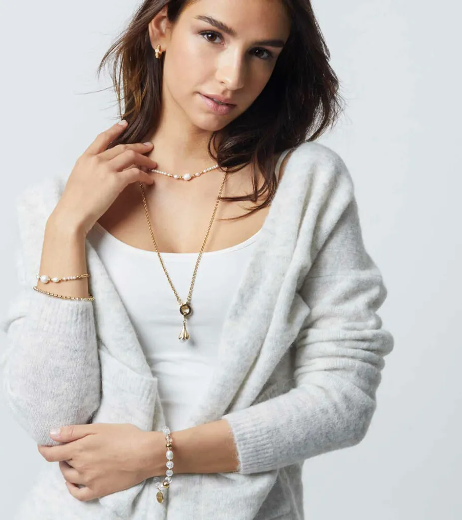 Collier long Inka bicolore Leonardo acier inoxydable or blanc 84cm - 9