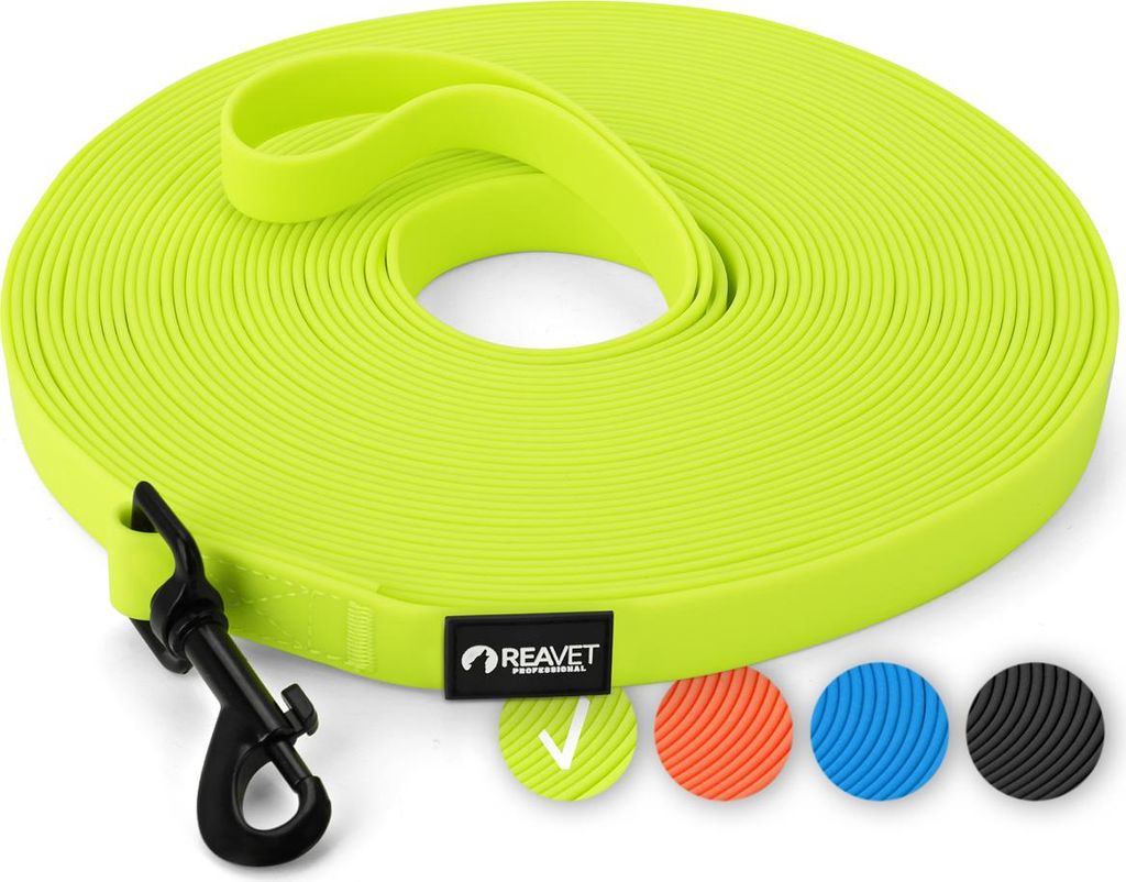 REAVET Schleppleine für Hunde 15 Meter, Neon Gelb I Robuste & wetterfeste Hundeleine I Trainingsleine Laufleine für eine erfolgreiche Hundeerziehung