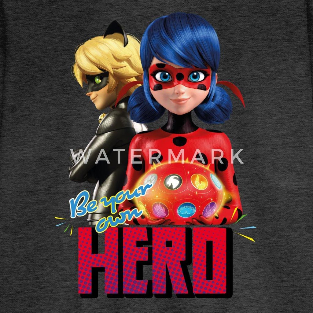 Spreadshirt Miraculous Be Your Own Hero Kinder Premium Langarmshirt, 122/128 (6 Jahre), Anthrazit meliert