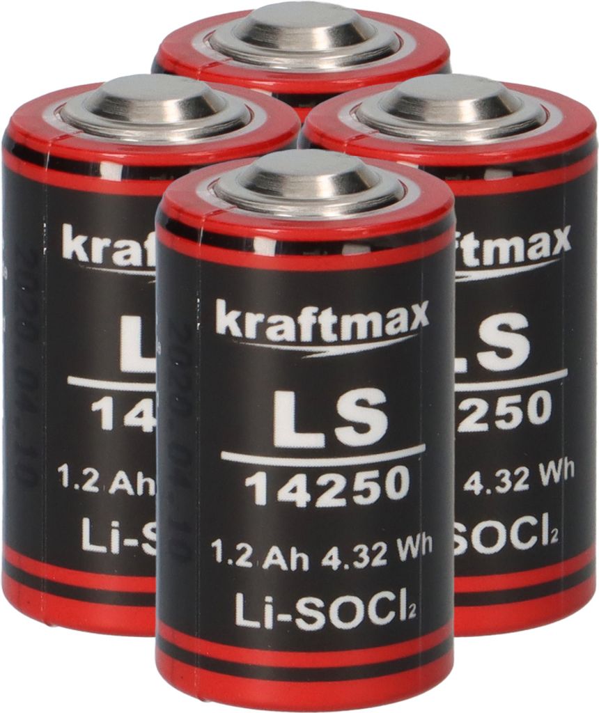 4x Kraftmax Lithium 3,6V Batterie LS14250 1/2 AA - Zelle