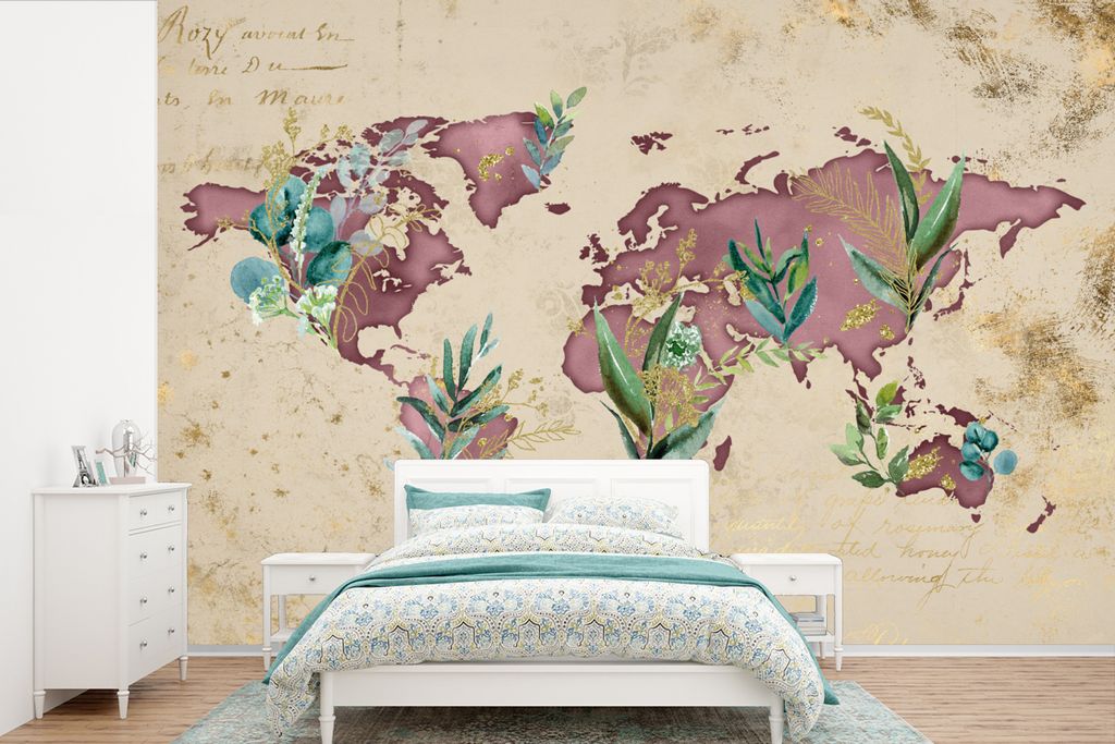 MuchoWow Fototapete für Wohnzimmer oder Schlafzimmer Wandtapete Vinyl Motivtapete Weltkarte - Papyrus - Retro - 525x350 cm - Das Hintergrundbild