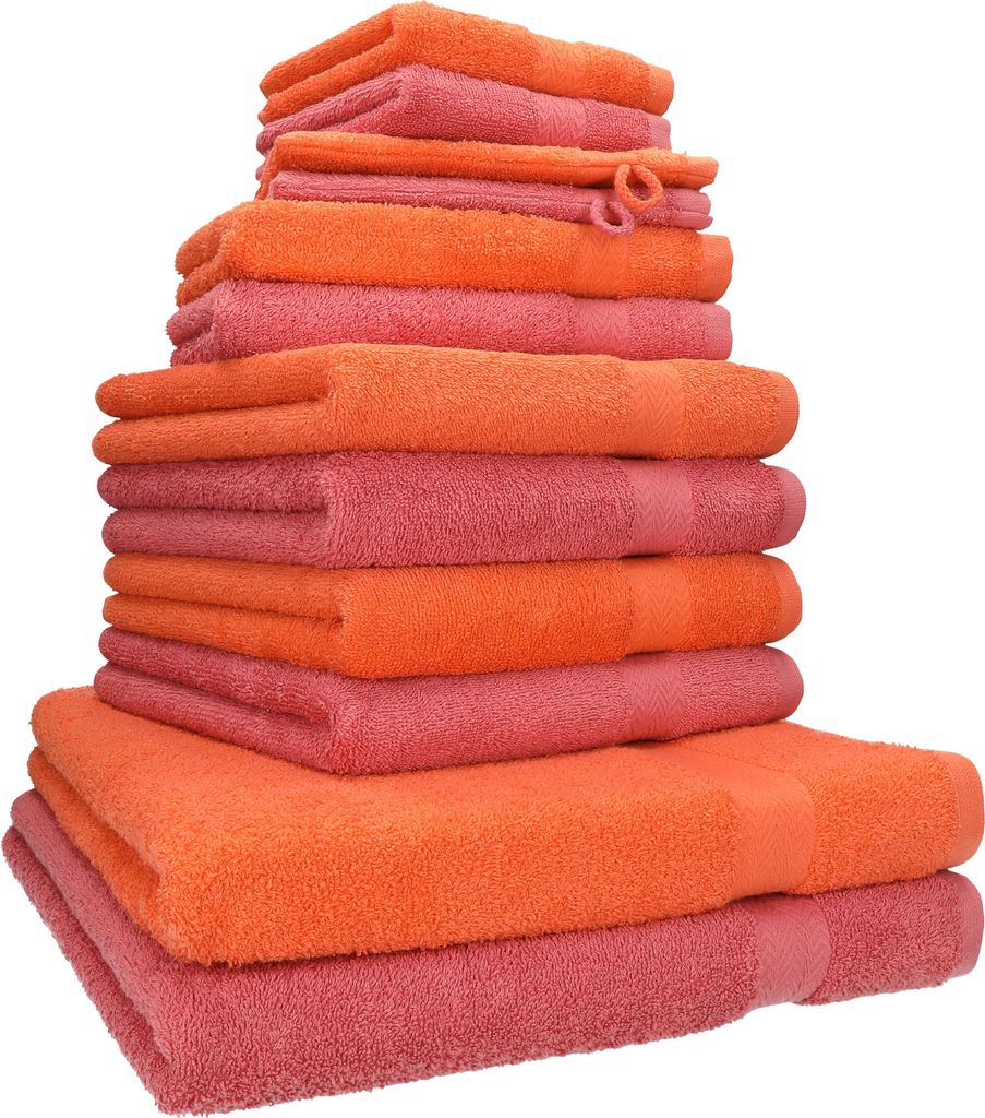 Betz 12-tlg. Handtuch-Set PREMIUM 2 Duschtücher 4 Handtücher 2 Gästetücher 2 Seiftücher 2 Waschhandschuhe Farbe: blutorange / himbeere