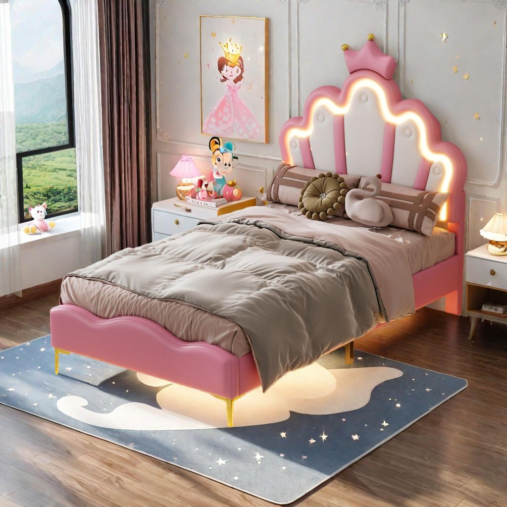 Jugendbett 90x200 Prinzessinnen Bett, LED Bett mit Produktbild 