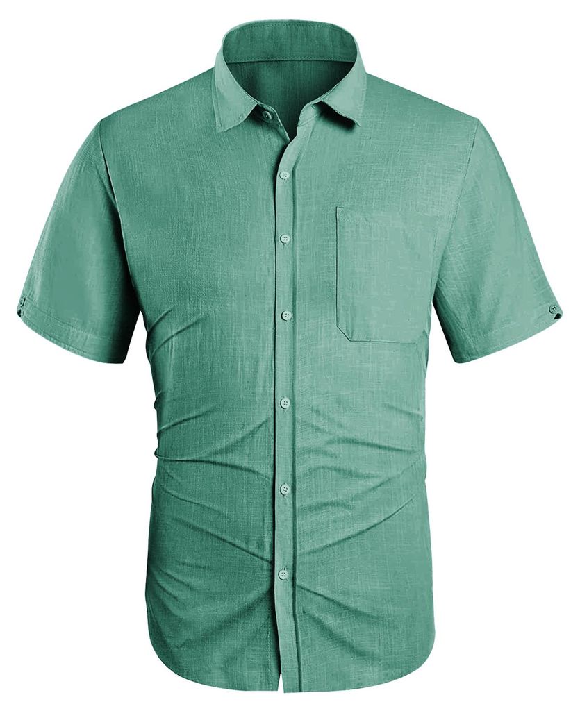 Herren Kurzarmhemd mit Knopfleiste, lässig, einfarbig, Umlegekragen, Brusttasche, ideal für Strandpartys, Grün, Größe 3XL