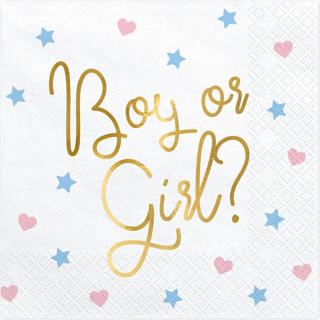 Serviettes Boy or Girl ? 33x33cm 20 pcs blanc / or Image du produit 