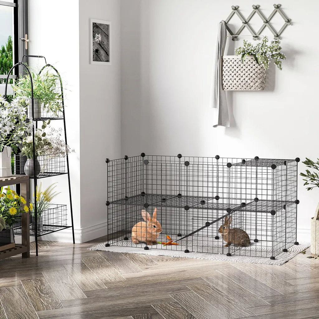 Enclos modulable 36 panneaux avec bords arrondis pour petits animaux noir
