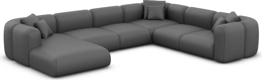 Echtleder U-Form XXL Wohnlandschaft Belio Dunkelgrau Links