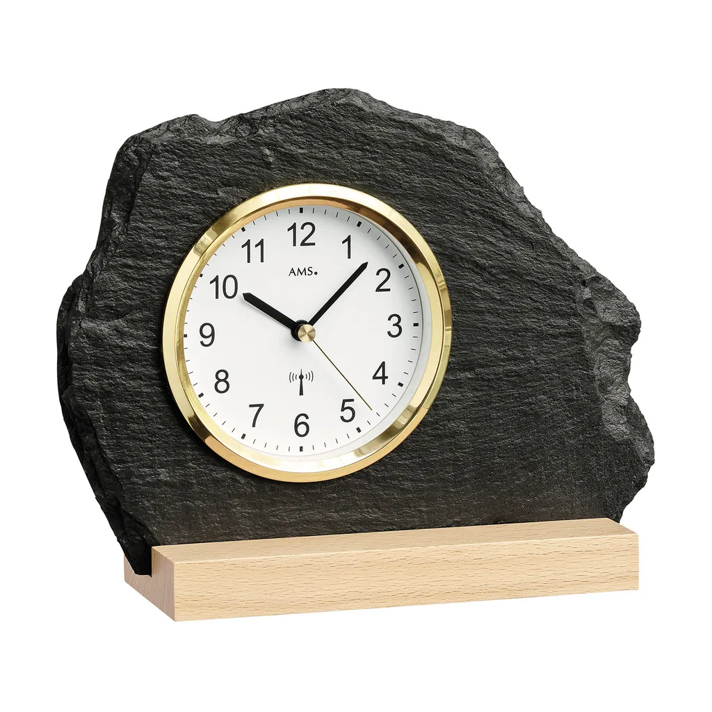Horloge radio AMS 5115 en hêtre massif et pierre d'ardoise naturelle