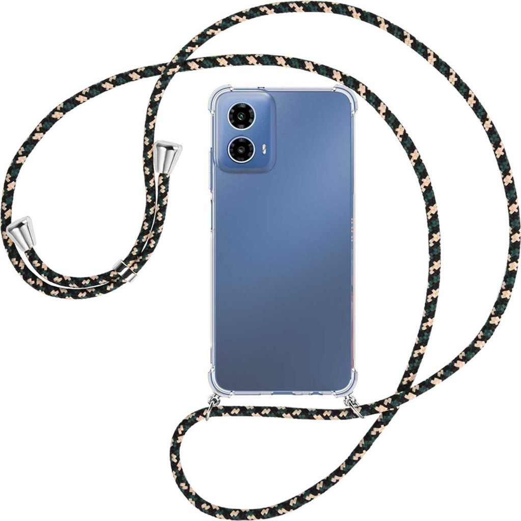 Handykette Backcover-Schutzhülle mit Band (Metall silberfarben) für Motorola Moto G34 5G - camouflage