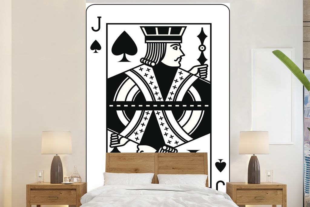 MuchoWow Fototapete für Wohnzimmer oder Schlafzimmer Wandtapete Vinyl Motivtapete Illustration einer Pik-Bube-Spielkarte - 155x240 cm - Tapete
