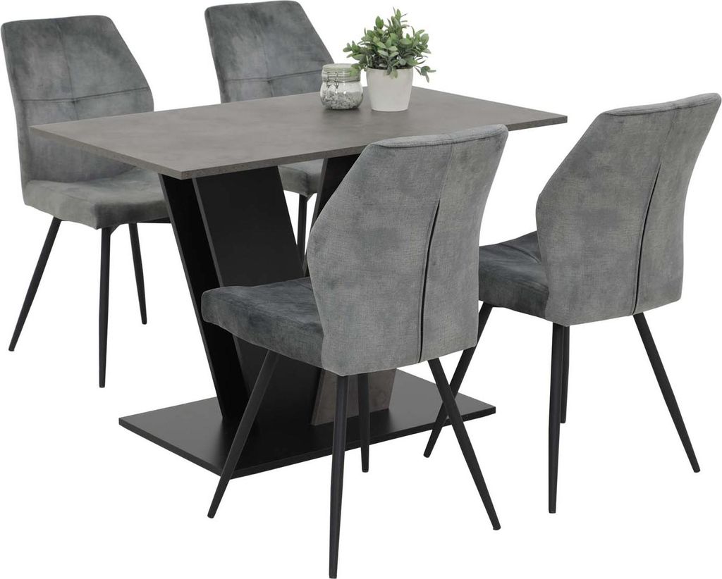 5 tlg. Essgruppe Neelia - Tisch Betonoptik, 4 Stühle Grau