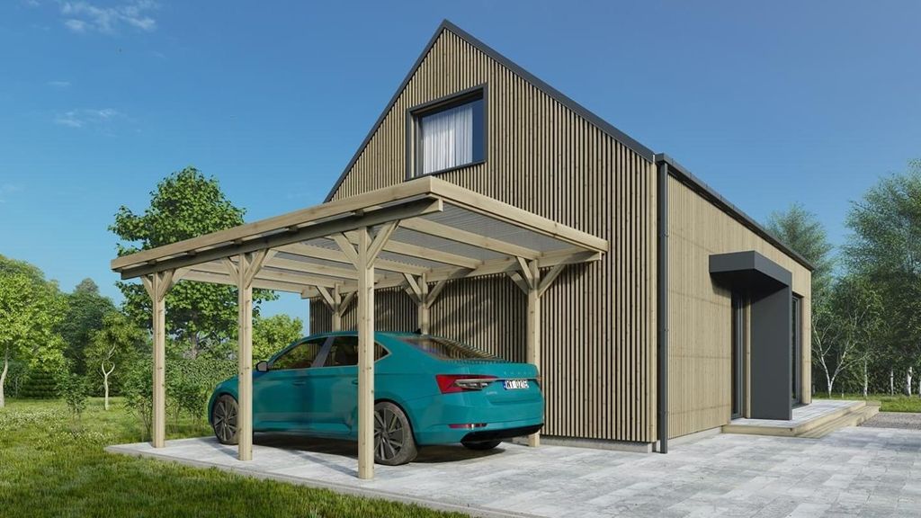 Tettoia posto auto coperto in legno 3.04x5.12 m - 15.57 m2 Immagine del prodotto 