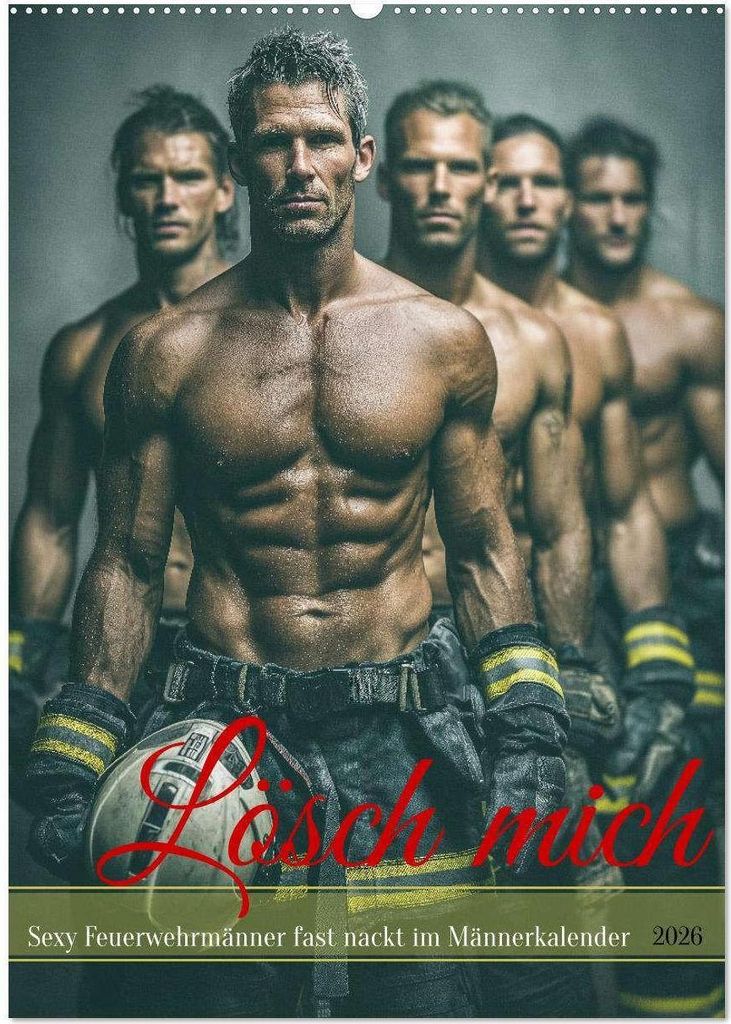 Lösch mich - Sexy Feuerwehrmänner fast nackt im Männerkalender (Wandkalender 2026 DIN A2 hoch), CALVENDO Monatskalender