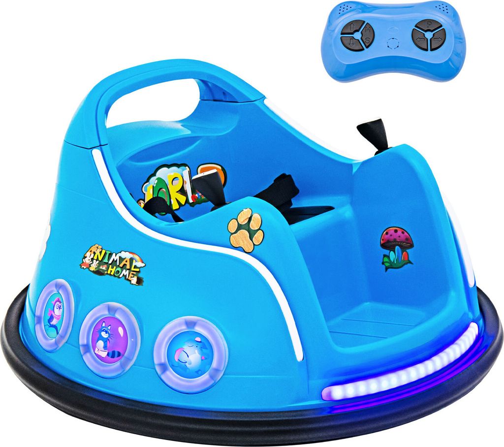 DREAMADE 12V Elektro-Fahrzeug , Kinderfahrzeug mit Fernbedienung, 360 Grad Drehung, Blinkende LED-Lichter, Eingebaute Musik, 3-8 Jahren, Blau