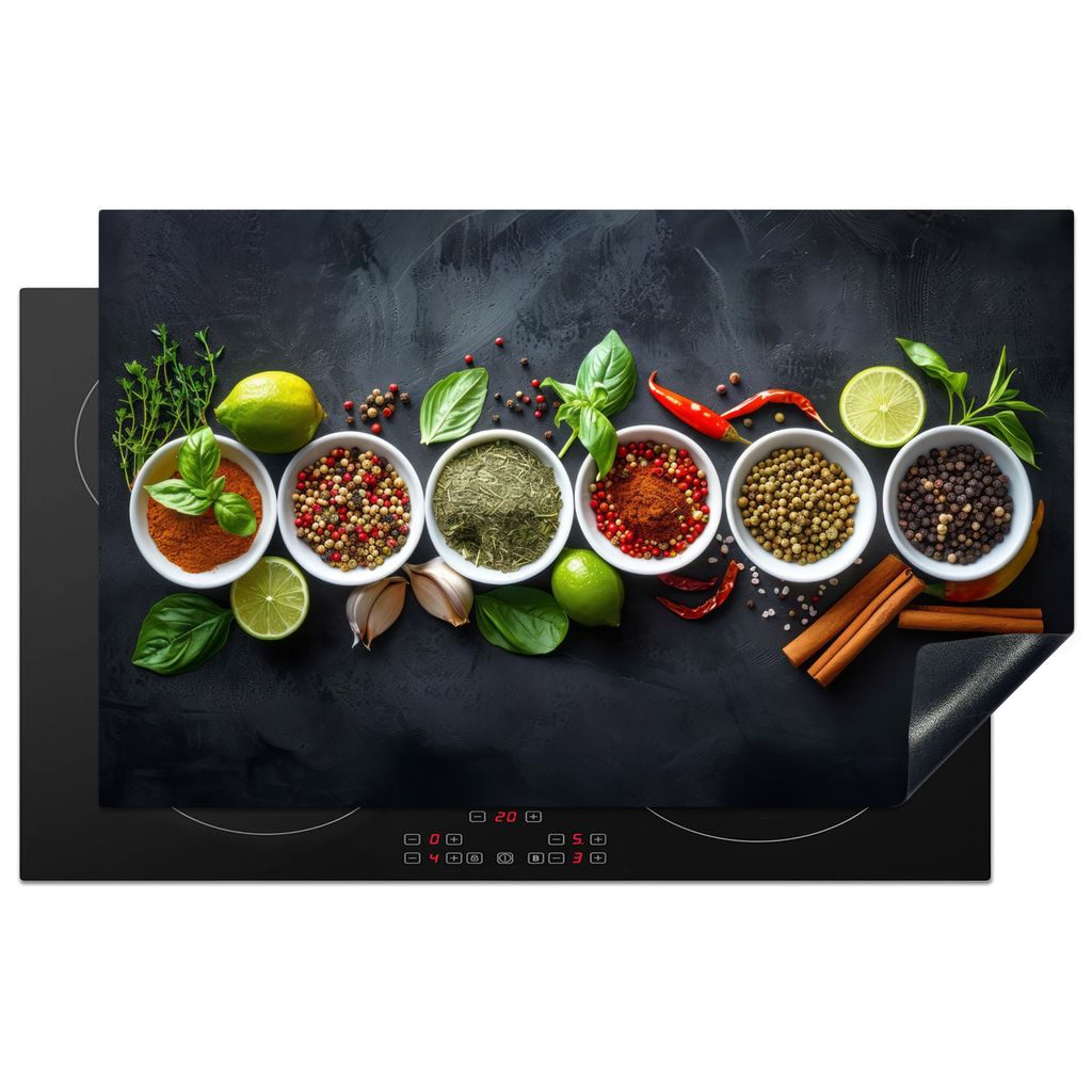 KitchenYeah Herdabdeckplatte Kräuter - Stillleben - Konkrete Optik , 83x51cm, Küche Deko, Glaskeramikkochfeld Herdabdeckung, Abdeckplatte fùr ...