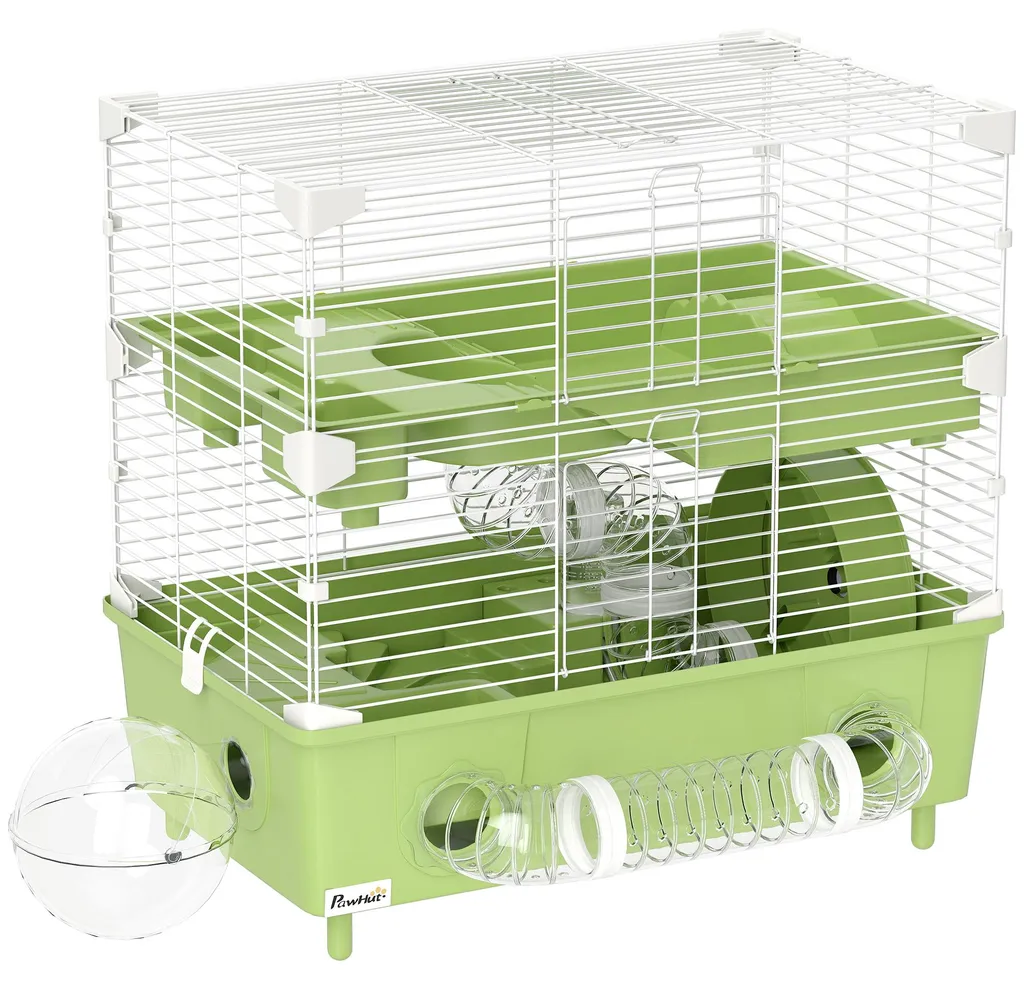 Cage hamster 2 niveaux 44cm avec roue silencieuse et salle de bain intégrée