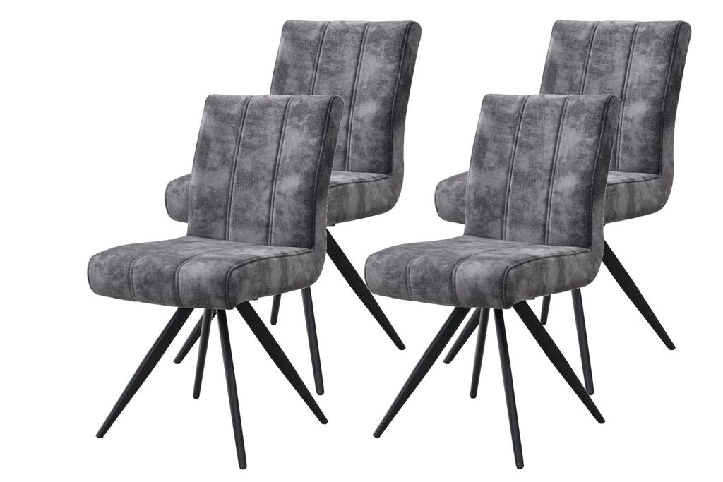 Hela Tische, 4er SET Drehstuhl Esszimmerstuhl Porto, Bezug Velvet Anthrazit, Lehne mit Griff, 360° drehbar, FEDERKORB Polster, Rundrohr-Stativgestell