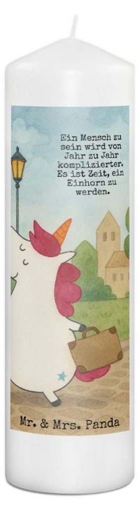 Mr. & Mrs. Panda Kerze Einhorn Koffer Design 29 x 8 cm XL - Weiß - Geschenk, Gepäck, Lustig, Reise, Deko, Blockkerze, Wachskerze, Unicorn, Erinne...