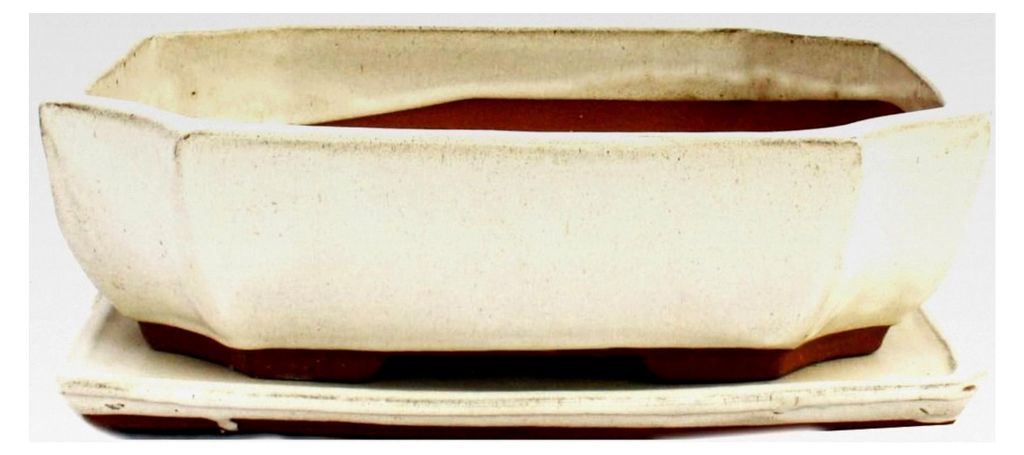 Bonsai-Schale mit Unterteller Größe 4 Hellbeige rechteckig L 25,5cm B 19,5cm H 8,2cm