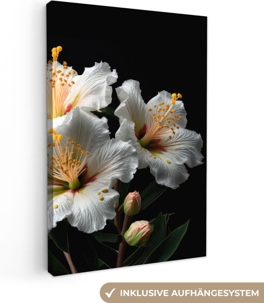 OneMillionCanvasses - Leinwandbilder - 90x140 cm, Blumen - Weiß - Hibiskus - Natur - Schwarz, Wandbilder Kunstdruck Wanddekoration - Foto auf Le...