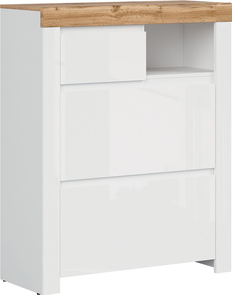 Schuhmöbel Hella , Weiß und Holzoptik, 92cm