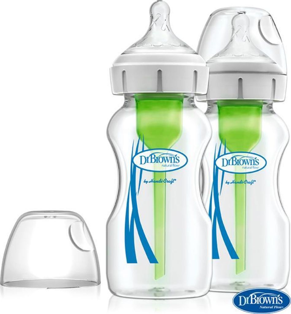 Dr. Brown's WB92700 Options+ ANTI-Colic Glass Bottle 270ML WITH Level 1 TEAT Baby-Flasche + Sauger, 270ml Fassungsvermögen, -frei