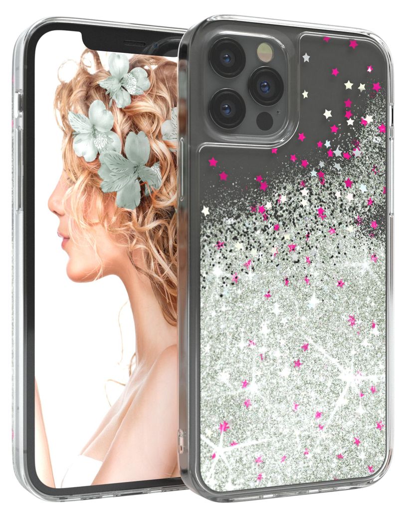 EAZY CASE - Glitzer Hülle kompatibel mit Apple iPhone 12 / 12 Pro Glitzer Schutzhülle, Soft Case, Backcover Transparent mit Motiv