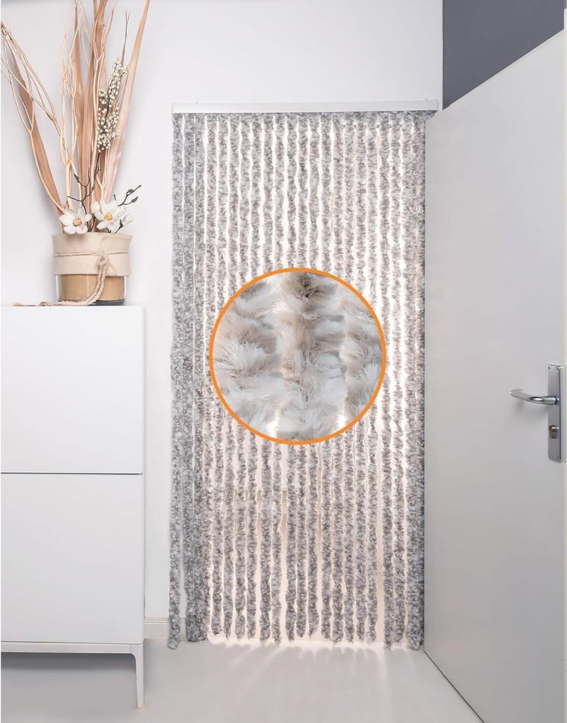 Insektenschutz-Vorhang Flauschvorhang Türvorhang 100x230cm Chenille Fliegenschutz Grau/Weiß/Mix
