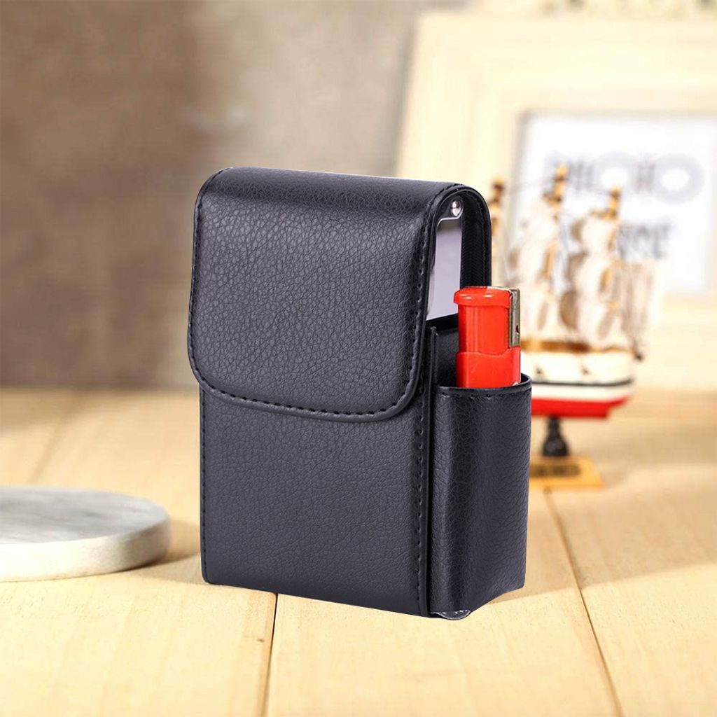 Feuerzeugtasche Aus PU-Leder – Mit Gürtelschlaufe, Weichem Innenfutter & Magnetschnalle, Schwarz