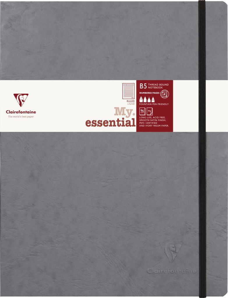 Clairefontaine 5x Notizbuch 96 Blatt liniert Papier elfenbein 90g Grau 794465C